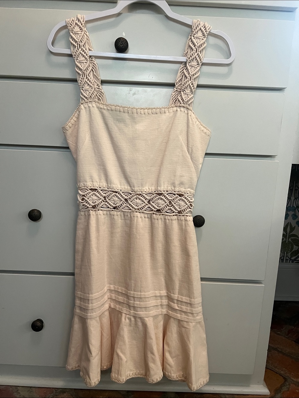Jonathan Simkhai Cream Crochet-Trim Midi Dress